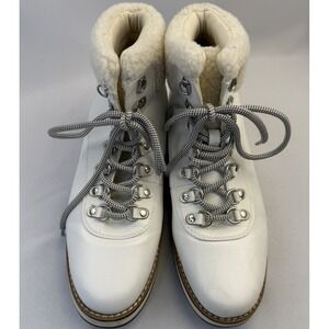 White Mountain Boots Womens Size 9 M White Faux Fur‎ Hiker Ankle Lace Up WI29455